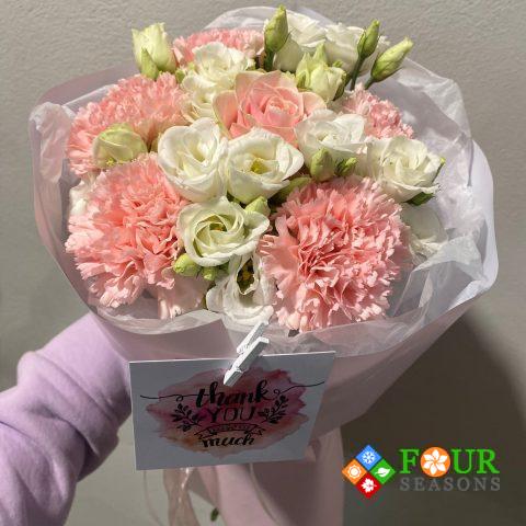 Букет из розы, эустомы, гвоздики (10)